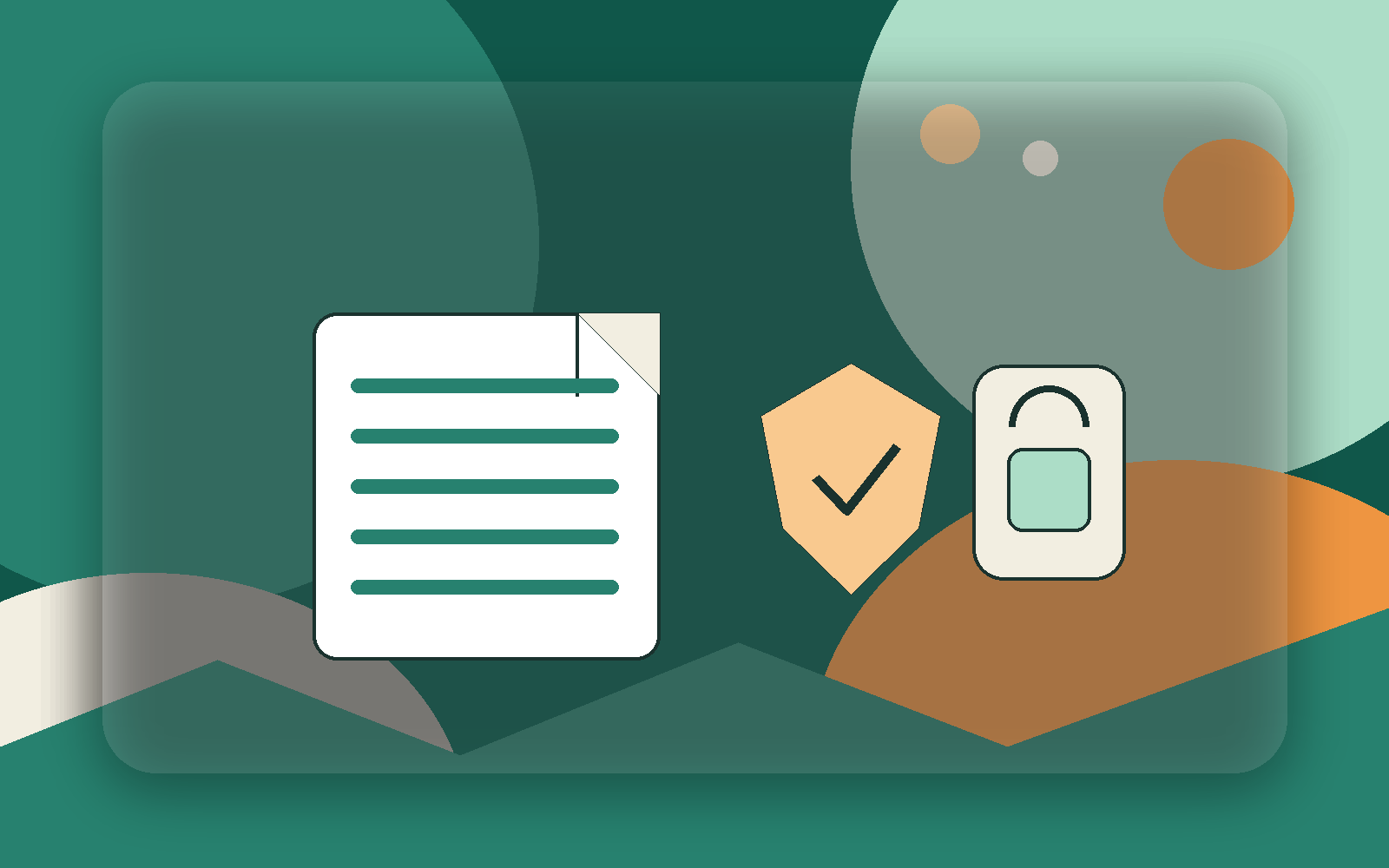 Editorial illustration with shield, padlock and files representing data protection in a whistleblowing system.